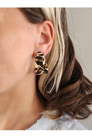 Leopar Suni Deri Halka Model Küpe Leopar Desenli Çok Renkli