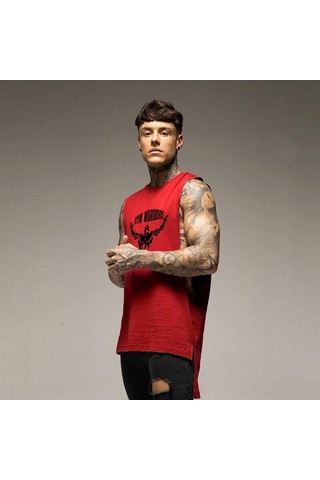 Kırmızı Muscleguys Yaz Vücut Geliştirme Spor Pamuklu Kolsuz Bluz Erkek Rahat Eğitim Kıyafetleri Gevşek Gelgit Marka Hip-hop Üstleri