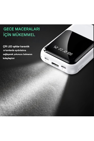 Kablolu Taşınabilir Pratik 10000 Mah Powerbank Led Göstergeligüç