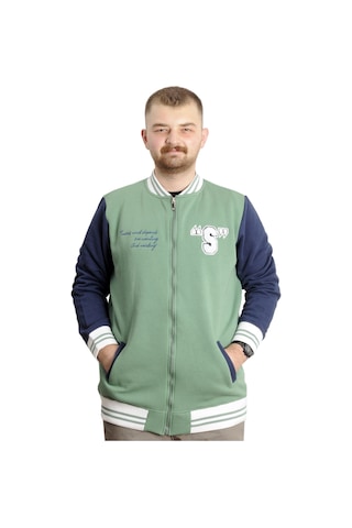 Mode Xl Büyük Beden Erkek Kolej Mont Baskılı Ceket 23631 Çağla Yeşil