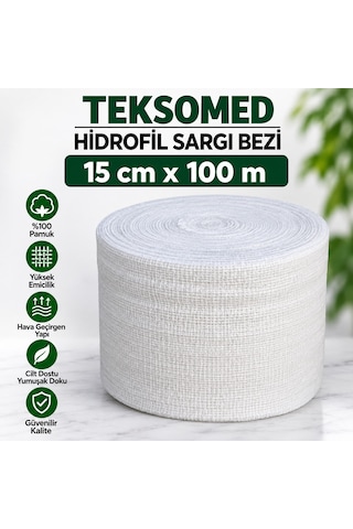 Teksomed Hidrofil Sargı Bezi 15 Cm X 100 Metre Yüksek Emici, Yumuşak Ve Hava Geçirgen 10 Adet