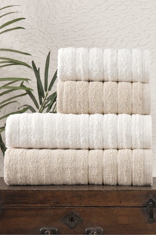 Eponj Home 4lü Havlu Seti Dalga 50x85cm 2ad. +70x140cm 2ad. Bej-krem Bej-krem