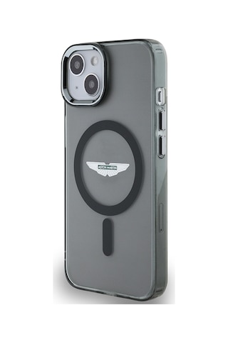 Apple Uyumlu iPhone 14 Kılıf Aston Martin Lisanslı Magsafe Iml Baskı Logolu Metal Düğmeli Kapak Siyah