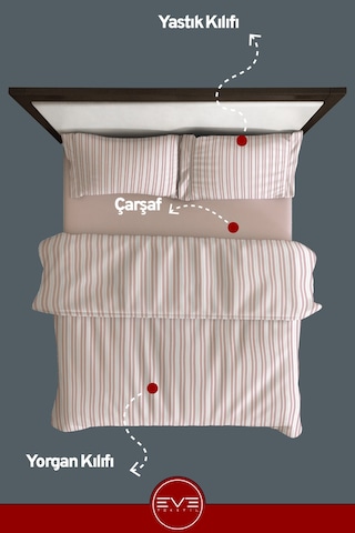 Saten Çizgili Çift Kişilik Lüks Nevresim Takımı Set 200x200 Cm Pembe