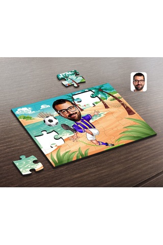 Kişiye Özel Sarı Lacivert Futbolcu Karikatürlü Ahşap Puzzle-1