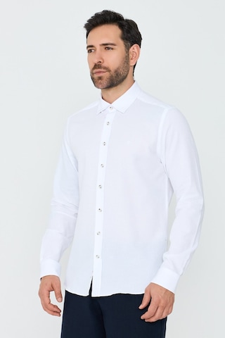 White Stone Beyaz %100 Pamuk Dynamic Fit Erkek Uzun Kollu Gömlek