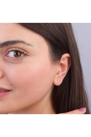 14 Ayar Altın U Harf Küpe 0,48 Gr-6062