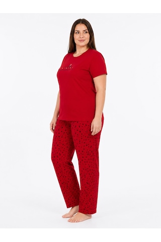 Sleeproom Büyük Beden Kadın Yazlık Awesome Kırmızı Pijama Takımı