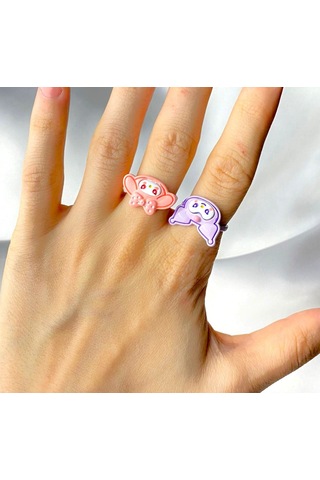Kuromi Melodi İkili Arkadaşlık Yüzüğü - Renkli Ayarlanabilir Ve E Çok Renkli
