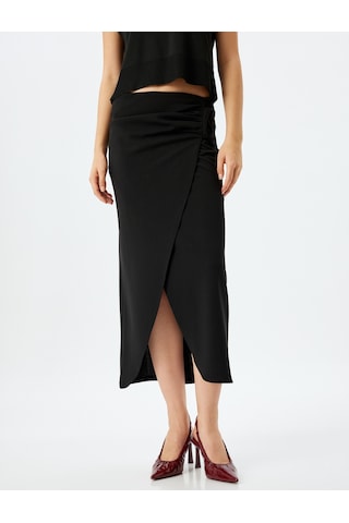 Koton Slim Fit Drapeli Midi Boy Asimetrik Kruvaze Etek Siyah 5sak10037ek Siyah
