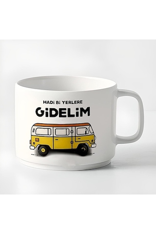 Duble Türk Kahvesi Fincanı & Espresso Hadi Bi Yerlere Gidelim 180 Ml Beyaz
