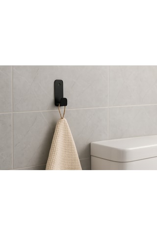 Lunoart Banyo & Mutfak İçin Yapışkanlı Metal Askı 4 Lü - Havlu, Mutfak Bezi, Bornoz, Çanta, Takı Askısı Siyah