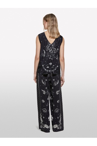 Sisley %100 Viskoz Desenli Pilise Motifli Kolsuz Bisiklet Yaka Üst Kadın Siyah Bluz - 325p5xınlq09a