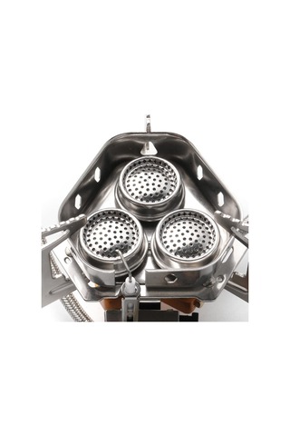 Symbee Taşınabilir Çift Katlı Çelik 3 Ateşli Piknik Ocağı - Rüzgar Engeli, Hızlı Isıtma, Katlanabilir Ayaklı Dış Mekan Muhafaza Aleti Gümüş