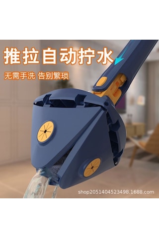 Lemestar Mavi Üçgen Mop: 360 Döner Büyük Temizleme Başlığı İle Tavan, Duvar Ve Cam Temizliği - 3 Bez İçerir