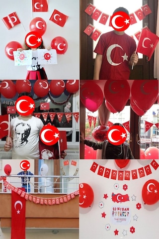 23 Nisan Süsleri Türk Bayrağı Balon Bayrak Flama Çubuklu Bayrak Paketi Ve Ev Kreş Okul Süsleme Seti