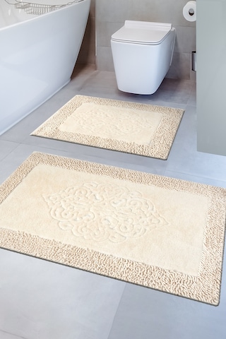 Tiffany 2'li Pamuklu Klozet Takımı, Vizon Banyo Paspas Seti 60 x 100 / 50 x 60 CM Vizon