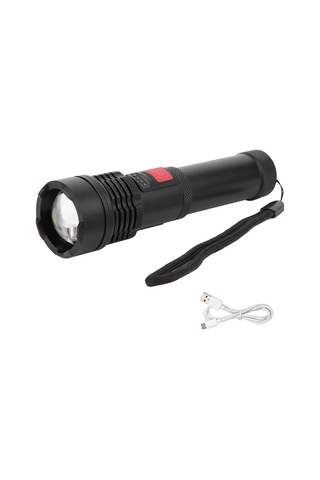 Alüminyum Alaşımlı Küçük Ve Kompakt Dış Mekan El Feneri 5 Vites Pil Göstergesi Taşınabilir Meşale Profesyonel Üretim Siyah