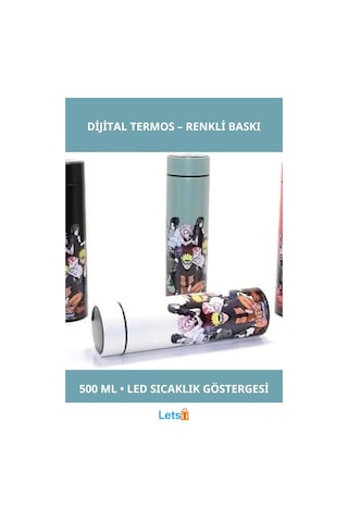 Anime Baskılı Dijital Göstergeli Paslanmaz Çelik Termos 500 Ml Çok Renkli
