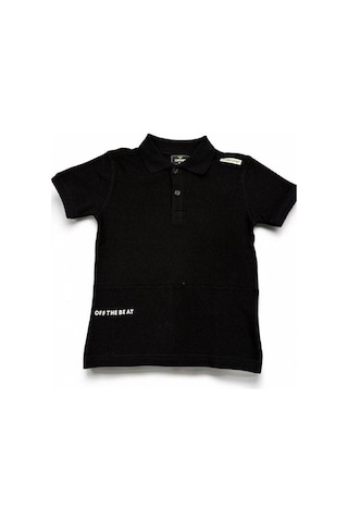 Erkek Çocuk Basic Yaka Detaylı T-shirt-14557 SIYAH