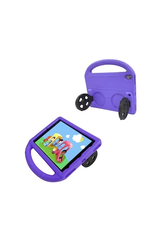 Apple Uyumlu iPad 10.2 9.nesil Zore Wheel Car Tekerlek Standlı Tablet Eva Silikon Kılıf-mor Tablet Kılıfı