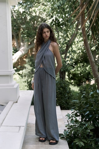 Cadhas Boyundan Bağlamalı Füme Crop Pantolon Takım Füme