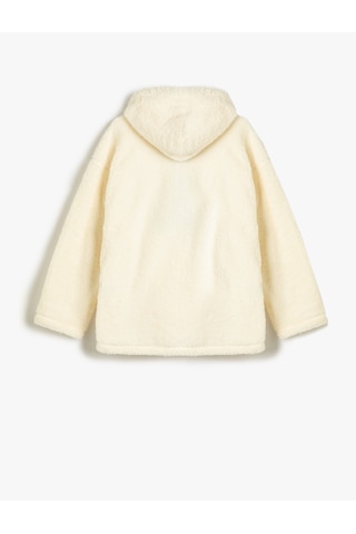 Koton Kapşonlu Peluş Sweatshirt Yarım Fermuar Detaylı Kanguru Cepli İşlemeli Ekru 4wal10098ık Ekru
