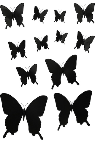 Wezone Manyetik Yapışkanlı 12 Adet Siyah Kelebek Duvar Dekoru - Pvc Malzeme, Ev Ve Bahçe İçin Şık Dekorasyon