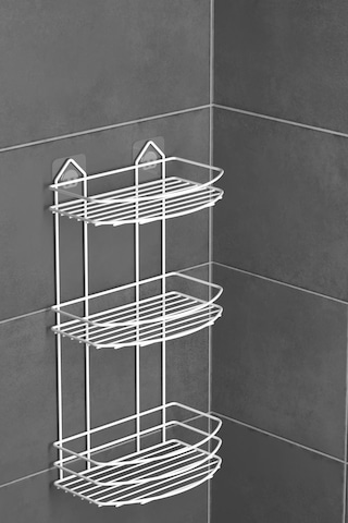 Teknotel Banyo Düzenleyici Şampuanlık Sabunluk 3 Katlı Yapışkanlı Banyo Duş Rafı Beyaz St009 Beyaz