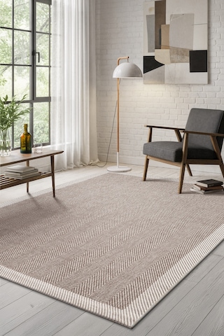 Elit Premium Sisal Jut Halı 1405 Hav Ve Toz Yapmaz Bordürlü Halı Bej-krem Bej - Krem
