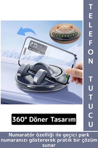 Premium Güçlü Tutuş Oto Organizer 360 Dönebilen Yapışkanlı Numaratörlü Araç İçi Telefon Tutucu