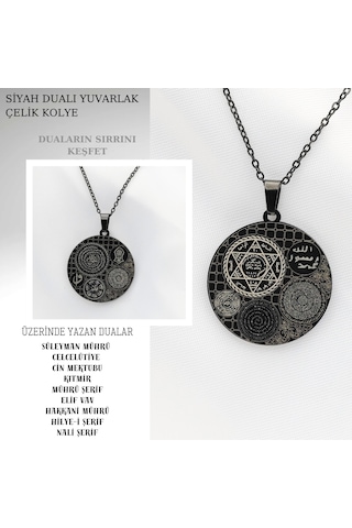 Siyah Dualı Yuvarlak Çelik Kolye Siyah