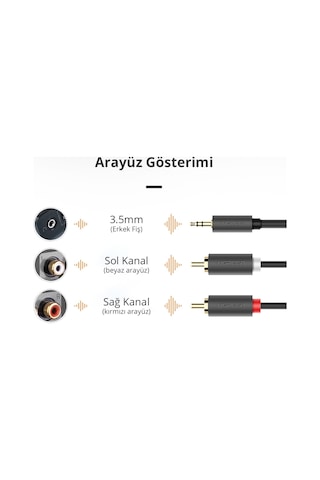 Ugreen 3.5 Mm Jack Girişi Aux To 2 Rca Ses Aktarma Kablosu 10 Metre, 10514