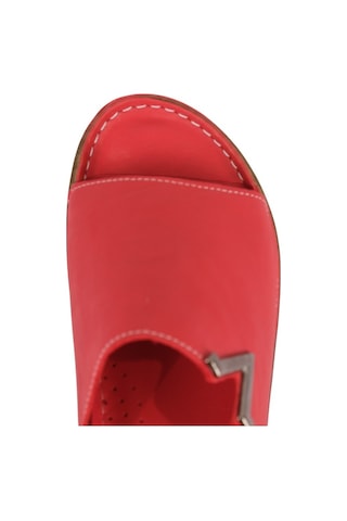 Napa Shoes Hakiki Deri Tek Geniş Bantlı Metal Aksesuarlı Rahat Taban Kadın Terlik Napa-308 Kırmızı