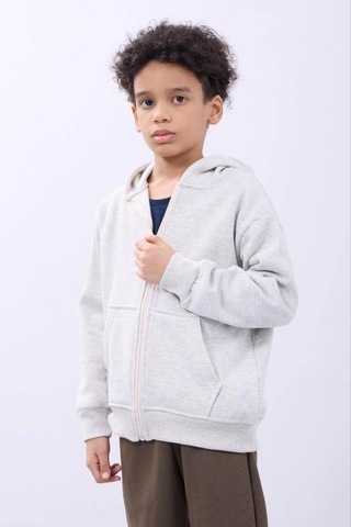 Alfanora Erkek Çocuk Kapüşonlu Kanguru Cepli Tam Fermuarlı Hırka Sweatshirt - Gri