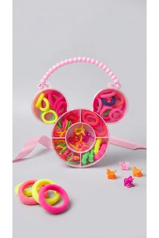 Mickey Mouse Figürlü Kız Çocuk Saç Aksesuar Seti - Kutulu Renkli Lastik Toka Ve Mandal Toka Seti Çok Renkli