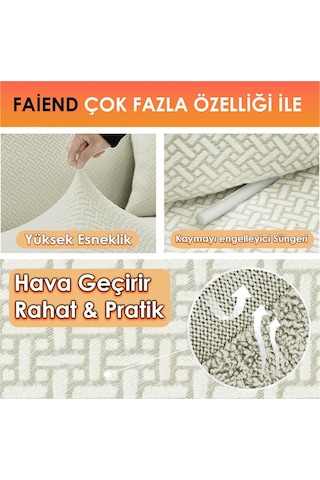 Tuğla Desen 3 Krem Kişilik Lastikli Kanepe Örtüsü Lastikli Koltuk Örtüsü Koltuk Kılıfı Krem