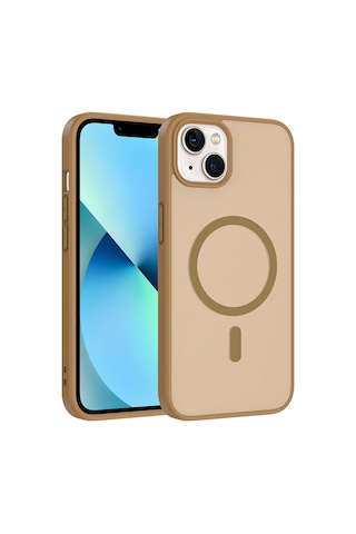 Ardemix Apple iPhone Uyumlu 14 Kılıf M-safe Şarj Özellikli Zore Babet Kapak - Desert Gold