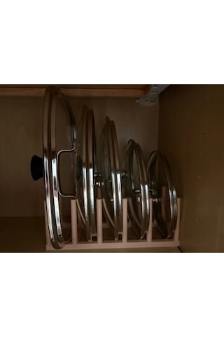 Bezos 3d Baskı Tencere Kapak Rafı 5 Kapaklı Dolap İçi Kapak Düzenleyici Yuvalı Kapak Standı Bej Dlra