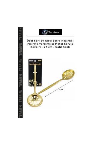 Özel Seri Ev Aleti Sofra Hazırlığı Pişirme Yardımcısı Metal Servis Kevgiri - 27 Cm - Gold Renk Çok Renkli