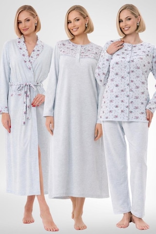 Mecit Pijama Mecit 6321 Mavi Büyük Beden Kadın Sabahlık Pijama Gecelik Set