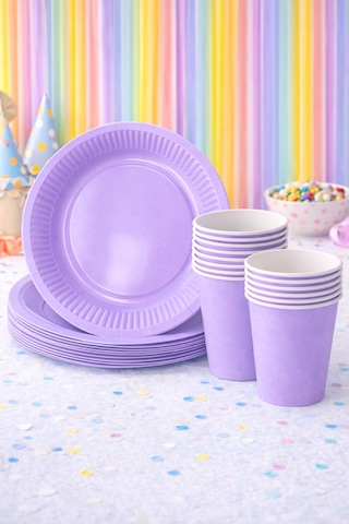 Beysüs Makaron 8'li Tabak Bardak Set Lila