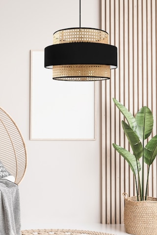Bohem Trio Metal Kasalı Gerçek Rattan Ve Siyah Kumaş Salon Avize Üç Katlı Pasta Yatak Odası Sarkıt Siyah