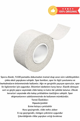 Rijit Fiksasyon Yapışkanlı Sporcu Bandajı 3.7cm X 10 Metre Beyaz