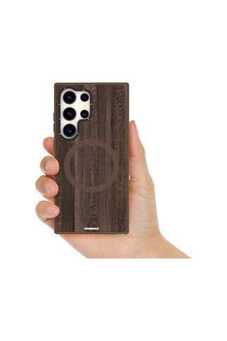Galaxy S24 Ultra Uyumlu Kılıf Magsafe Şarj Özellikli Youngkit Wood Forest Serisi Kapak Gri