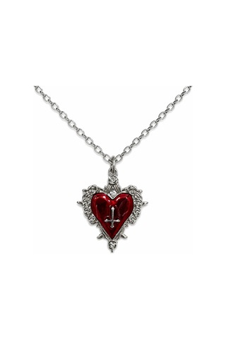 Gotik Kırmızı Kalp Haç Detaylı Kolye Unisex Metal Zincir Çok renkli