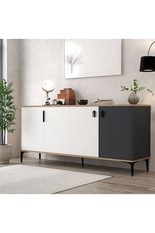 4002 Neva Konsol 180 Cm Sepet - Beyaz - Antrasit Tv Ünitesi - Yemek Odası - Kahve Köşesi Beyaz - Antrasit - Sepet Çok Renkli