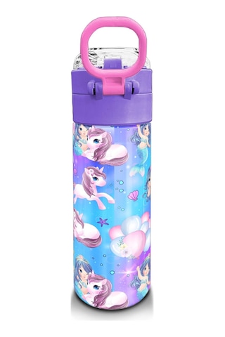 Coral High Kids Mor Pembe Unicorn Deniz Kızı Desenli Pipetli Ve Direkt İçim Çelik Termos 500 Ml 31982 Mor - Pembe