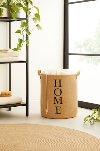 Ocean Home Textile Ağzı Büzgülü Home Jüt Çamaşır Sepeti 36 x 40 cm