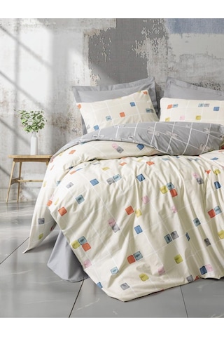 Cotton Box Minimal Çift Kişilik Lastikli Çarşaflı Nevresim Takımı Evo Gri Gri